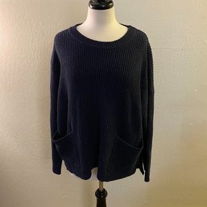 Melloday Ribbed Navy Blue Pullover Sweater